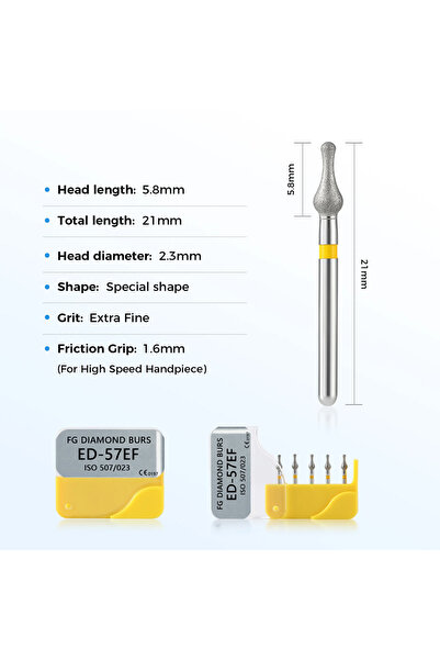 Choice ED-57EF 5Pcs Dental Diamond Burs 893/507-023 Medium Fine Extra Fine fo...