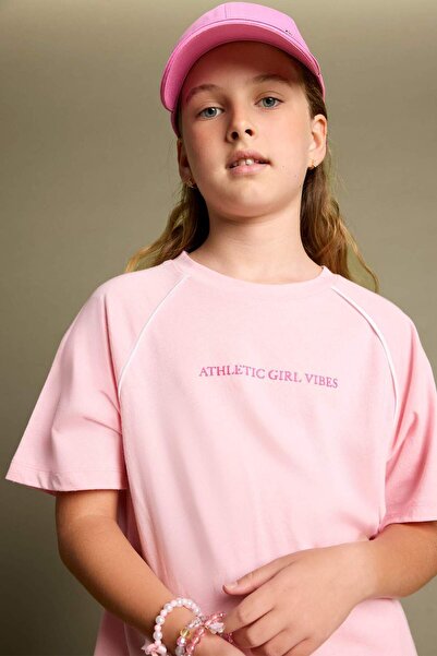 DeFacto Oversize Crew Neck Printed Modal Short Sleeve Pink T-Shirt for Girls ...