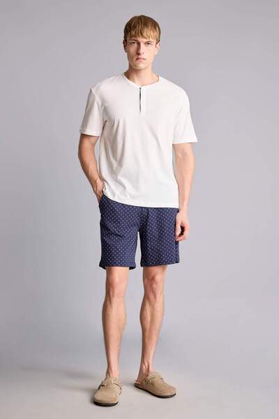 DeFacto 100% Cotton New Regular Fit 2-Piece Shorts Pajama Set H8680Ax26Sm