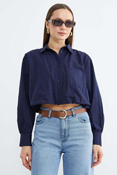 Fulla Moda Düğmeli Tek Cepli Crop Gömlek