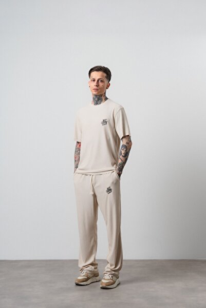 Respire Men's Not Today Written T-Shirt Pants Set Beige