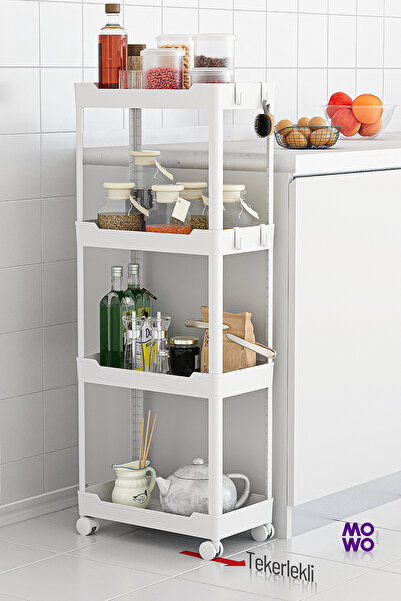 Mowo Home Mowo 4 Katlı Tekerlekli Mutfak Rafı, Banyo Rafı, Kitaplık, Düzenley...