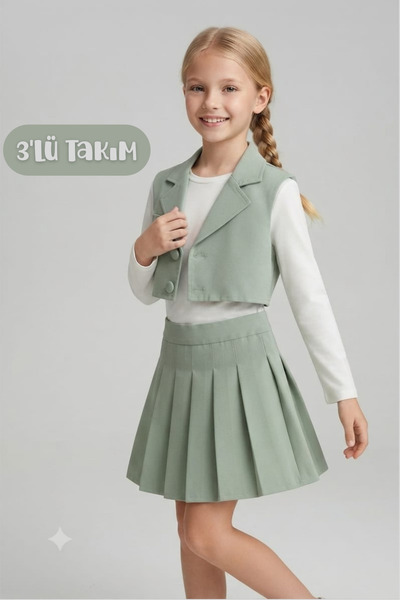 Hilal Akıncı Kids Girl's Fabric Covered Button Detailed Padded Vest White Bad...
