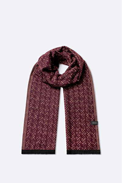 Avva Men's Burgundy Viscose Blend Tassel Patterned Shawl A42Y9403