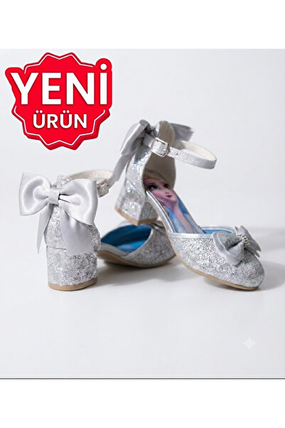 PATİK BEBE Pantofi de prințesă pentru fetițe, de culoare argintie, cu toc gro...