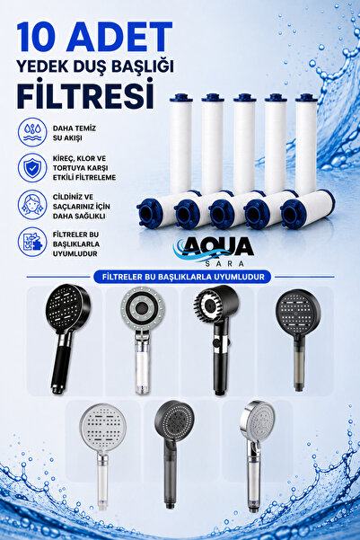 Aqua Sara 10 Adet Filtreli Duş Başlığı Uyumlu Yedek Filtresi Kireç Kir Pas Ön...