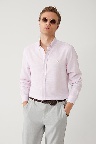 Avva Men's Pink Button down Collar Cotton Regular Fit Shirt A41Y2130