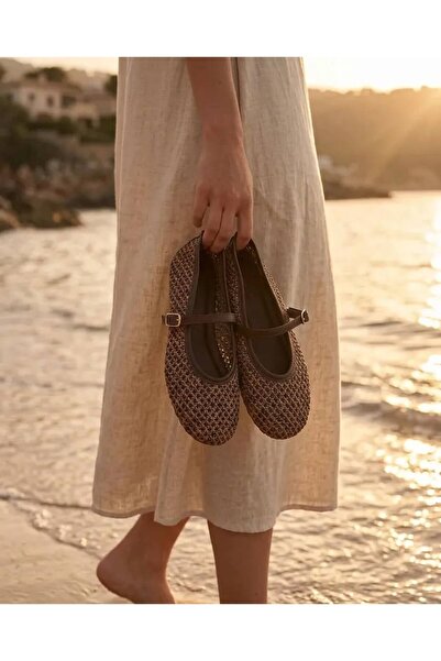 SHOELUKS Mira Hasır Kahve Babet