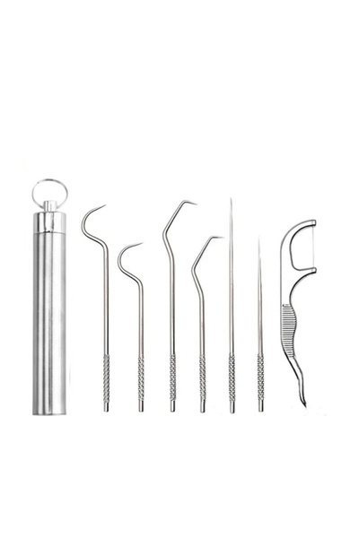 Choice 7pcs Portable Teeth Cleaner Stainless Steel Toothpick Pocket Set Reusa...