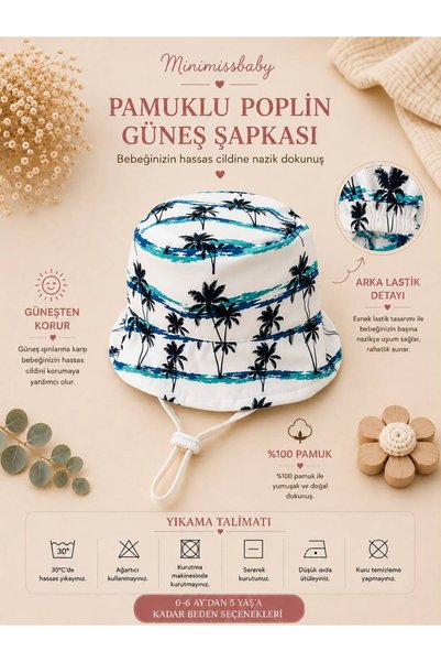 Minimissbaby Palm Tree Patterned Gabardine Baby Boy Bucket Hat