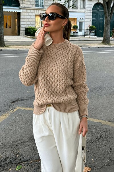 Madmext Mink Crew Neck Knitted Knitwear Sweater Mg2262