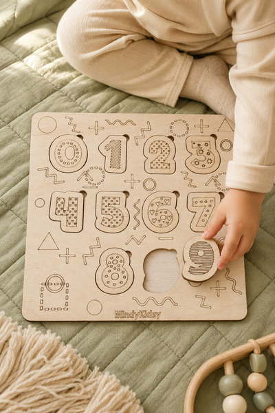 MindyKidsy Wooden Number Matching Puzzle |   Montessori Educational Puzzle