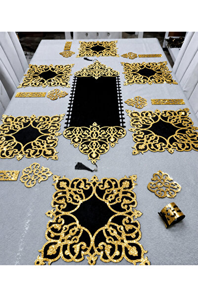 SEHARA Luxury Premium Black Gold American Service Set/6-Person Velvet Tablewa...