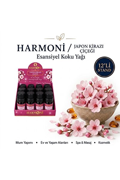 HARMONİ Japon Kirazı Çiçeği Esansiyel Uçucu Koku 10ML 12'li Stant Difüzör Esa...