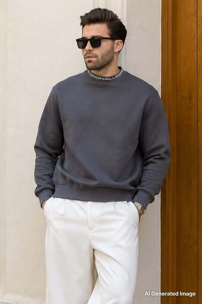 Madmext Smoked Crew Neck Men's Sweatshirt 7047