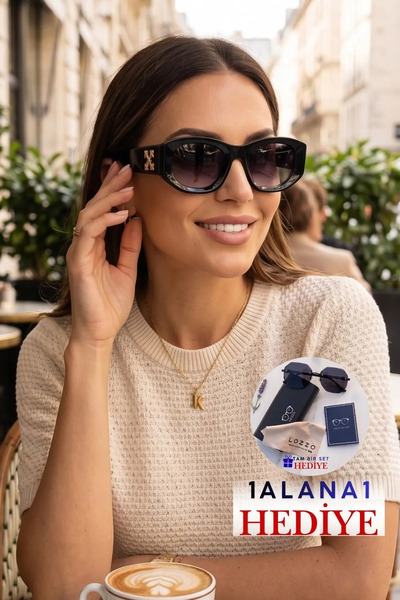 Lozzo Women's Uv400 Rectangular Sunglasses Gold Detail 25-14 C2 Gradient Glass