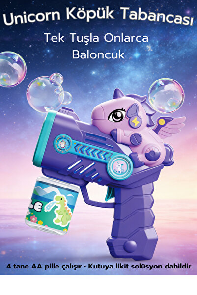 KentOyuncaK Mor Unicorn Solüsyonlu Köpük Tabancası - Tekboynuz Pilli Baloncuk...