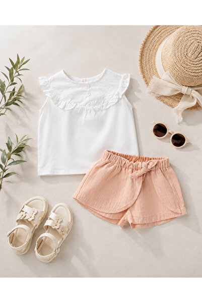 Mutlu Kids Set pentru fete cu tricou și pantaloni scurți Zero Sleeve