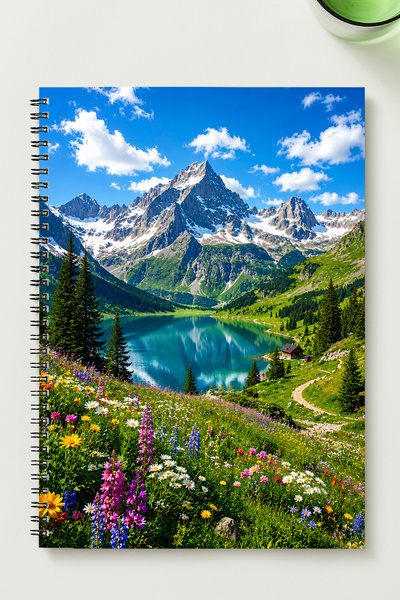 BLACKONECLASS Alp Mountains Themed A5 Metal Spiral Unlined Cardboard Cover Sp...