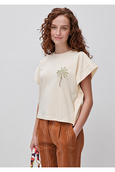 United Colors of Benetton Women's Cream 100% Cotton Bead Embroidered Round Ne...
