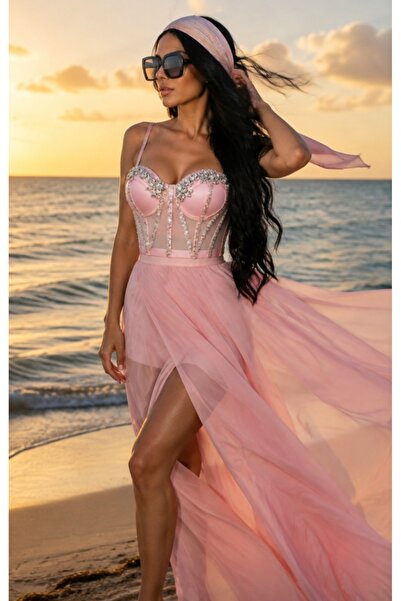 G&H UNDERWEAR Korse Gece Kıyafeti Pembe Taşlı