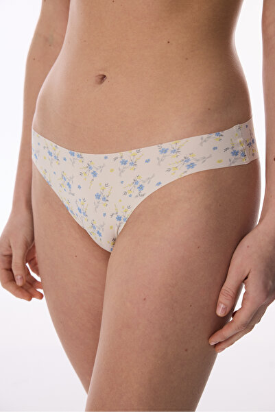 Penti Beige gemusterte, lasergeschnittene Slip-Höschen