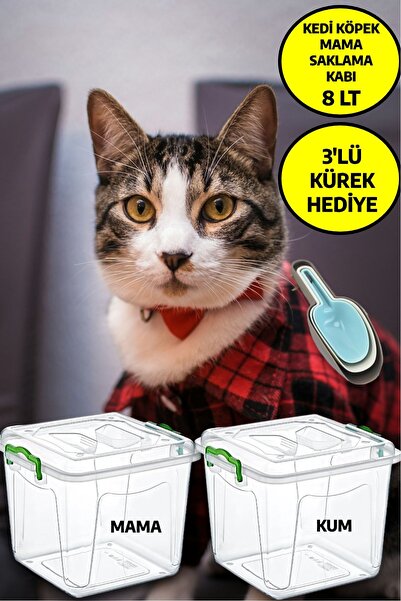 Open Home Concept 2 Adet 8 LT 3'lü Kürek Hediyeli Kedi Köpek Kuru Mama Kum Sa...