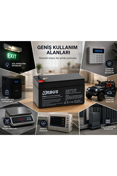 ORBUS 12V 1.3Ah Bakımsız Kuru Akü | UPS, Alarm ve Acil Aydınlatma Aküsü