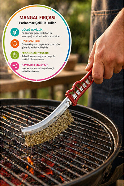 TOYFEST Mangal Temizleme Fırçası Çelik Tel Izgara Temizleyici Barbekü Grill F...