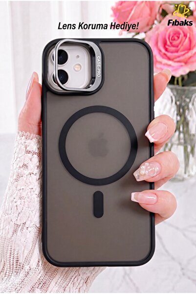 Fibaks iPhone 11 Kılıf Standlı Mat Magsafe Metal Tuşlu Kamera Lens Hediyeli W...