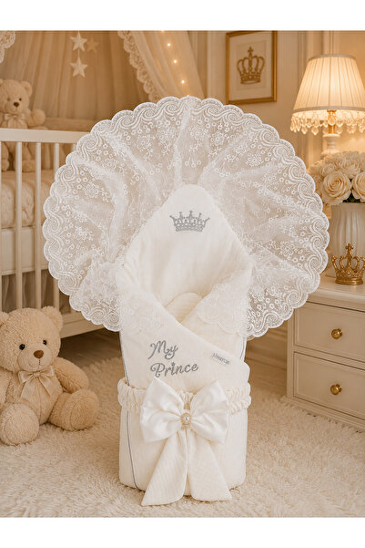 Tomuycuk Ecru Baby Boy Blanket Lace Swaddle Hospital Release Newborn Gift fro...