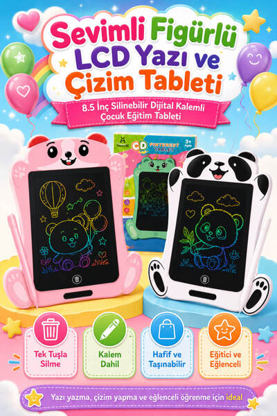 Anadolu Saray Sevimli Figürlü 8.5 İnç LCD Yazı Çizim Tableti Silinebilir Diji...