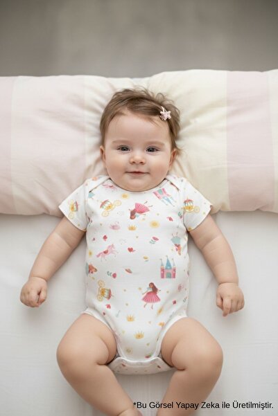Le Mabelle White Floral Patterned Double Short Sleeve Baby Girl Bodysuit Set ...