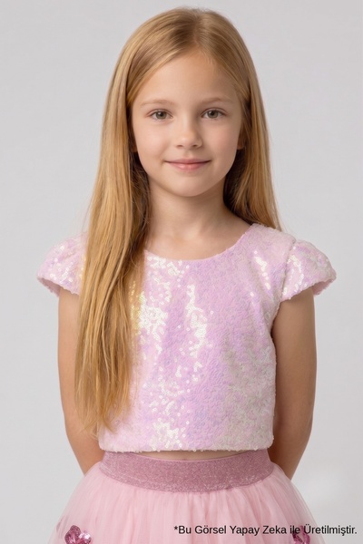 Le Mabelle Pink Sequined Girls' Crop Blouse
