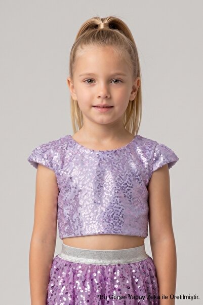 Le Mabelle Lilac Sequined Girls' Crop Blouse