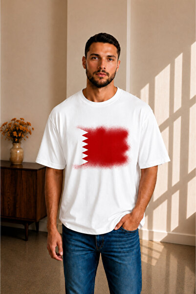 sngl tekstil Ανδρικό μπλουζάκι oversized Bahrain Flag με τύπωμα με κοντό μανί...