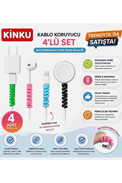 KİNKU Spiral Kablo Koruyucu Silikon Set Şarj Kablosu Kulaklık Kablosu Koruyucu