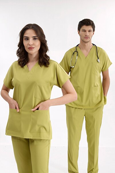 ÇİZGİ MEDİKAL Pistachio Luxury Lycra Greys Bottom Top Suit Doctor Nurse Scrub...