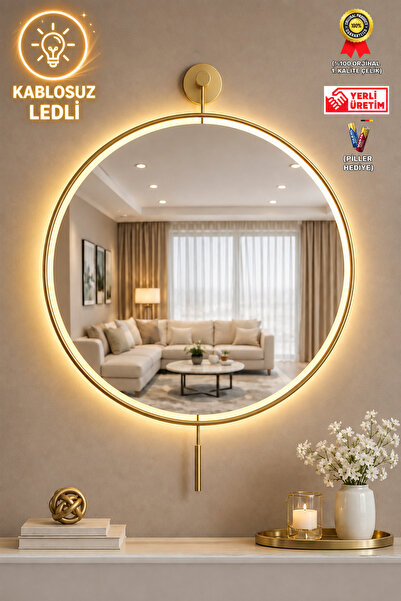 MetaQuartz Aksesuar Kablosuz LED’li Luxry Mirror Ayna GOLD 50x75 - 60x75 Cm M...