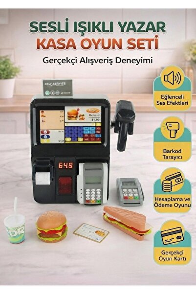Tıfıl Toys İnteraktif Fast Food Yazar Kasa Seti Pilli Sesli ve Işıklı Gerçekç...