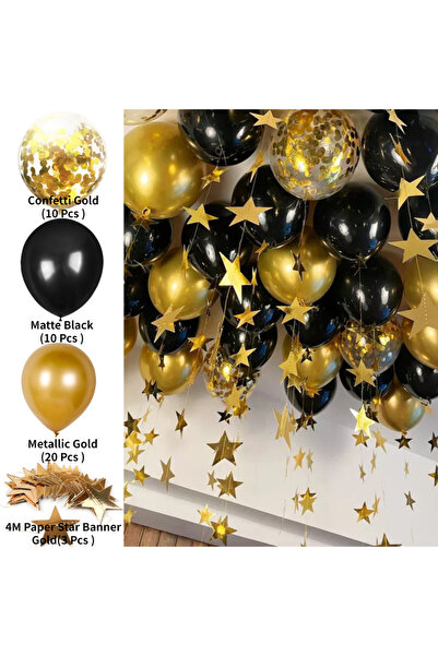 Choice O 10inch HG9179-2 43Pcs Black Gold Silver White Metal Thick Balloons w...