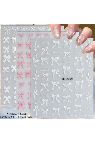 Choice1 Set AB - 3 Sheets 3/6/12/18/30/60 Sheets 3D Bow Nail Stickers Ribbon ...