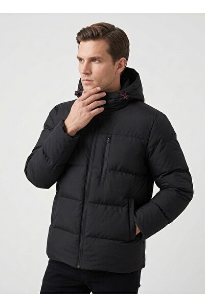 river green Men's Black Fiber Hooded Windproof Inflatable Winter Sports Coat