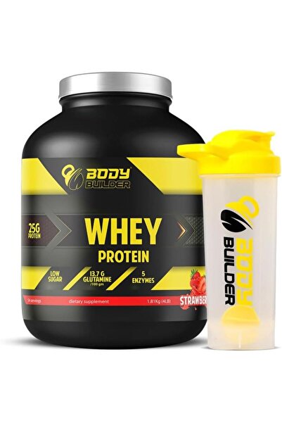 Body Builder بروتين مصل اللبن، الفراولة اللذيذة، 4 رطل + مشروب بناء الجسم