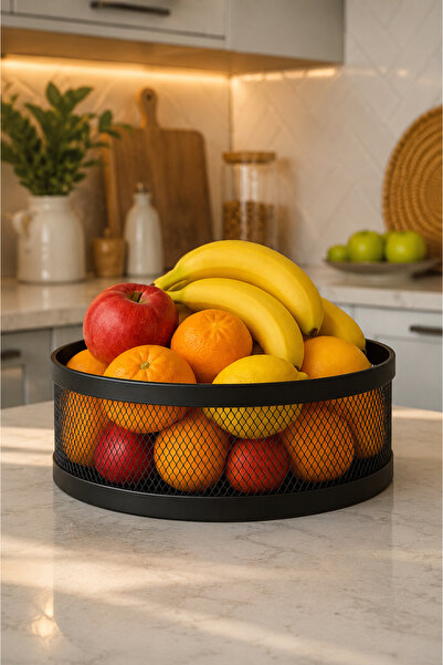 VENON Elis Metal Basket 30 cm X 15 cm Metal Fruit Bowl Black Crisper Kitchen ...