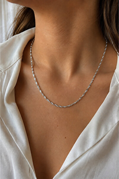 Tixy Pixy 316L Stainless Steel Silver Singapore Chain Women Necklace 3mm