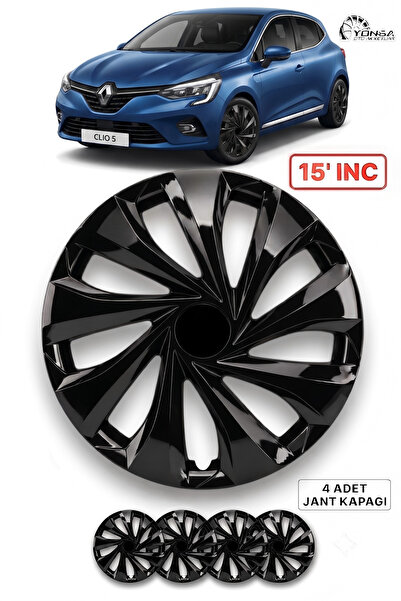 YONGA OTO AKSESUAR RENAULT CLİO 5 15 İnç Kırılmaz Jant Kapağı 4 Adet Piano Bl...
