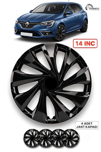 YONGA OTO AKSESUAR RENAULT CLİO 2 14 İnç Kırılmaz Jant Kapağı 4 Adet Piano Bl...