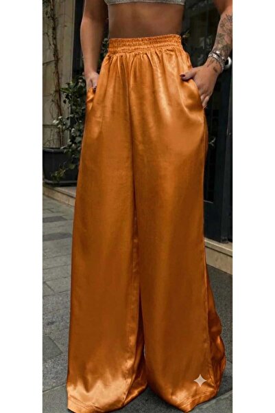 MONAMORE Pantaloni de damă din satin cu talie elastică