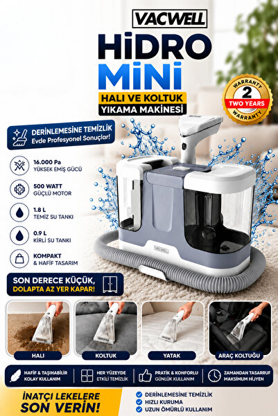 HİDRO MİNİ Koltuk ve Halı Yıkama Makinesi 16000 Pa 500W 3 Başlık